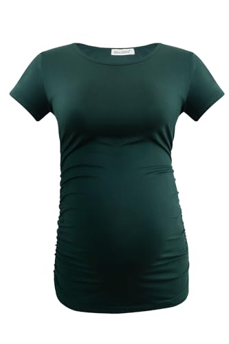 Smallshow Women's Side Ruched Tunic Maternity Shirts 3 Packs - color: Deep Green-deep Grey-wine(3 Pack), size: Large