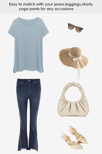 Women's Maternity Shirts Short Sleeve Split Hem Pregnancy Tops Clothes - color: Dusty Blue, size: X-Large