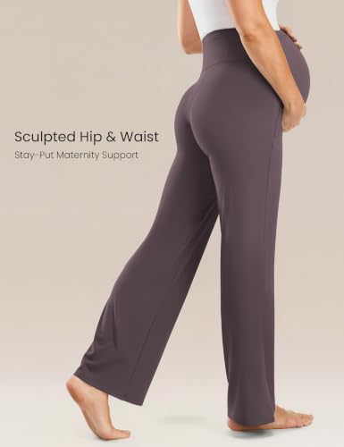 JOYSPELS Smooth Feeling Wide-Leg Maternity Work Pants Soft Pregnancy Yoga Pants with Zippered Pockets Over The Belly - color: Grey, size: Medium
