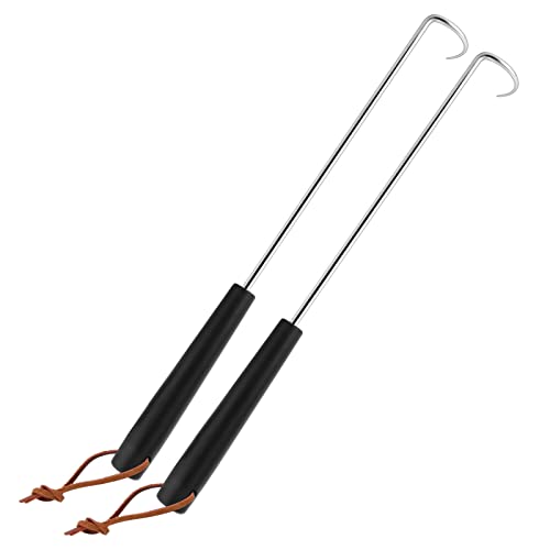 Meat Hook Flipper Set of 2, HaSteeL Stainless Steel Pigtail Food Flipper Turner 17Inch, BBQ Accessories Great for Grilling Smoking Frying, Long Body & ABS Handle, Easy to Clean & Right Handed - size: 17In, Right Hand