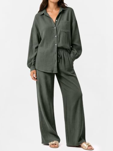 LILLUSORY Womens 2 Piece Matching Lounge Sets Oversized Fall Outfits - color: Army Green, size: Small