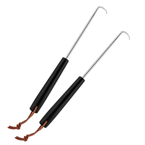 Meat Hook Flipper Set of 2, HaSteeL Stainless Steel Pigtail Food Flipper Turner 12Inch, BBQ Accessories Great for Grilling Smoking Frying, Long Body & ABS Handle, Easy to Clean & Right Handed - size: 12In, Right Hand