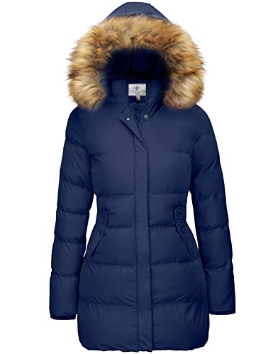 WenVen Women's Winter Thickened Long Puffer Coat Warm Parka Jacket - color: Blue, size: Large
