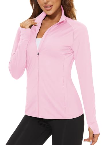 TACVASEN Women's Lightweight Athletic Jacket UPF 50+ Long Sleeve Sun Shirt - color: 04 Light Pink, size: Medium