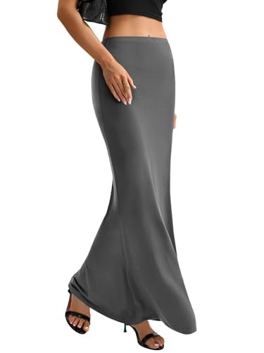 KIFOVEN Women's High Waist Elastic Maxi Skirt - color: Dark Gray, size: Medium