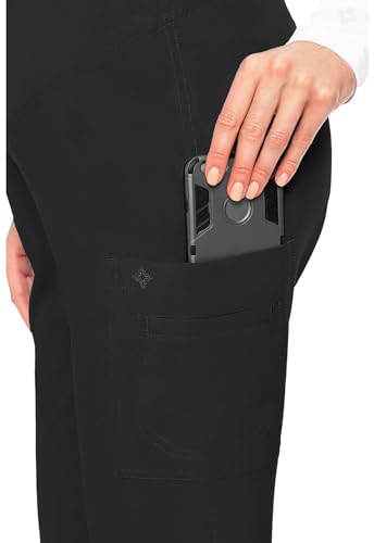 Med Couture Touch Maternity Scrub Pant Straight Leg with 3 Pockets - color: Black, size: X-Small