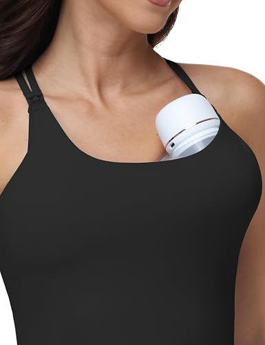 Nursing Tank Tops for Breastfeeding Crop Top - color: Black, size: XX-Large
