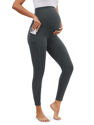 SEVEGO Tall Women's 32/34/36 Inseam Maternity Leggings Over The Belly Pregnancy Yoga Pants Workout Active Wear - color: Dark Grey, size: Large