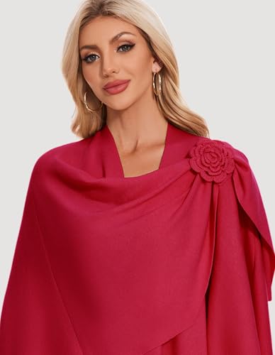 PULI Women Elegant Cross Front Floral Shawl Wraps Poncho Fall Winter - color: Red
