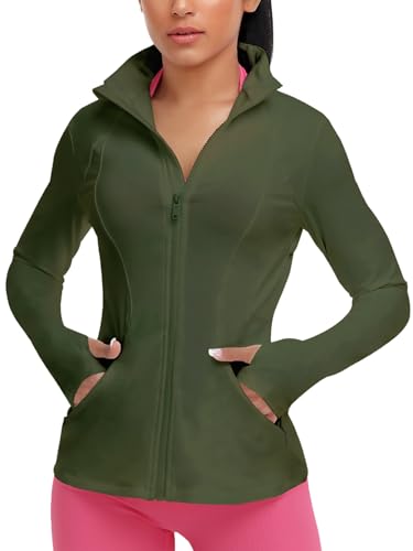 VUTRU Women's Workout Yoga Jacket Full Zip Running Athletic Track Jacket - color: Back Mesh Vent Army Green, size: X-Small