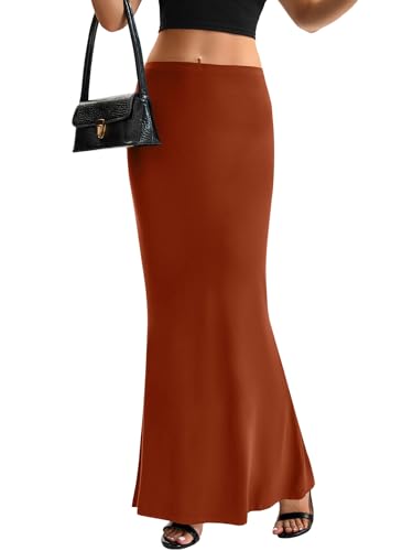 KIFOVEN Women's High Waist Elastic Maxi Skirt - color: Caramel, size: Medium