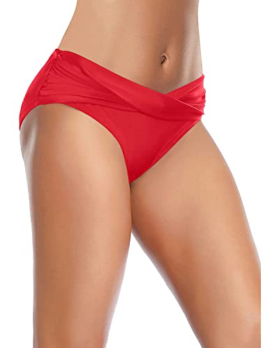 Women Twist Bikini Bottom Full Coverage Ruched Bathing Suit Bottoms - color: Red, size: Medium