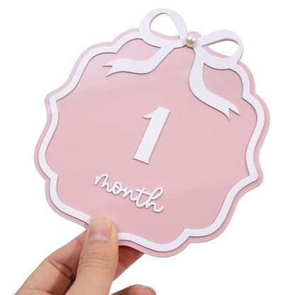 Pink Acrylic 1 to 12 Months Milestone Cards - Bow Nursery Decorations