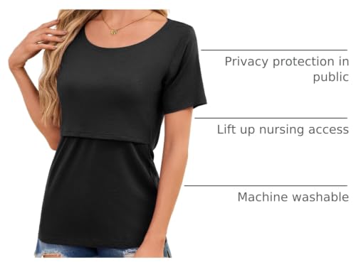 Smallshow Women's 4 Pack Ribbed Short Sleeve Nursing Tops - color: Blue-black-light Grey-misty Lilac(4 Packs), size: Large