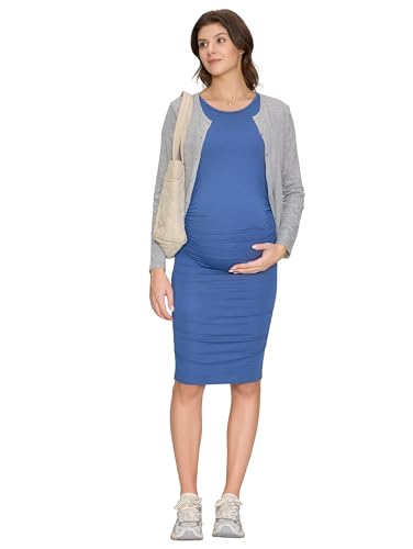 Women's Maternity Dress Short Sleeve Ruched Pregnancy Summer Dresses - color: Grey Blue, size: Medium