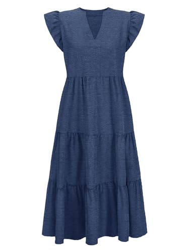 CzzzyL Womens Nursing Midi Dress Breastfeeding Sleeveless Tiered Pockets - color: Grayblue, size: Medium