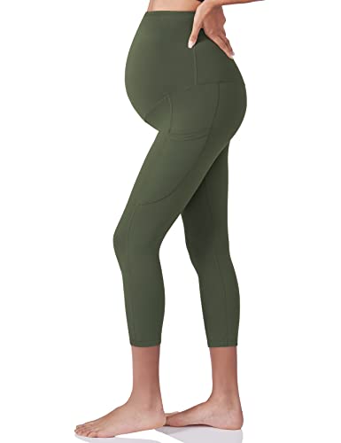 POSHDIVAH Maternity Workout Leggings Pregnancy Yoga Pants Pockets - color: Capri Green, size: X-Large