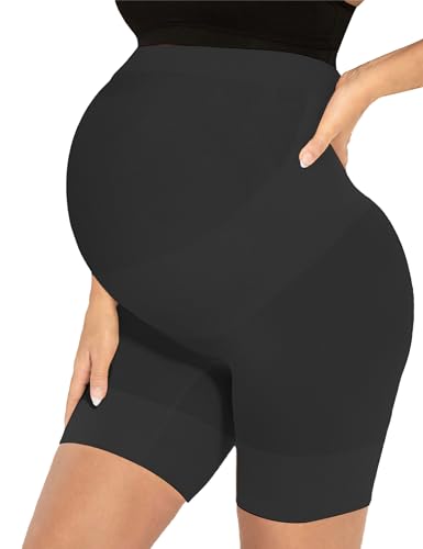 Narcissus "Bump Easy” Seamless Maternity Shapewear, All Day Comfort Mid-Thigh Belly Support Anti Chafing for Under Dresses - color: B. Black, size: X-Large