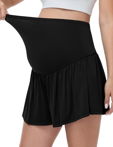 Maternity Flowy Shorts Stretchy Pregnancy Skirts - color: Black, size: Medium