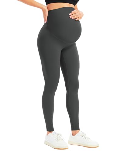 BONVIGOR Maternity Leggings for Women Over the Belly - color: No Pockets - Dark Grey, size: X-Large
