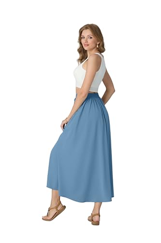 HiMONE Womens Satin Maxi Skirt High Waisted A Line Elegant Long - color: Blue, size: XX-Large