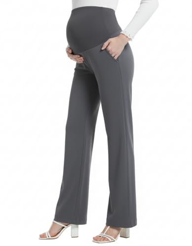 Maternity Pants Work Wide Leg Business Trousers - color: Dark Grey, size: XX-Large