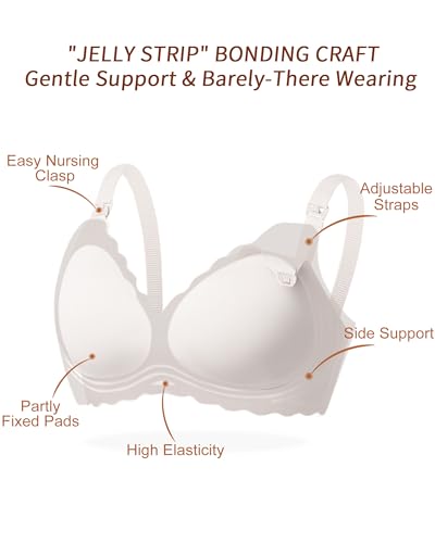 As Fairy Scalloped Nursing Bra Wireless Jelly Support Maternity Bra - color: White, size: Medium