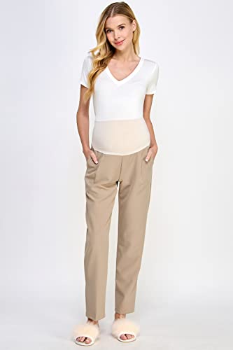 LaClef Women's Over The Belly Relaxed Fit Maternity Pants - color: Khaki, size: Small