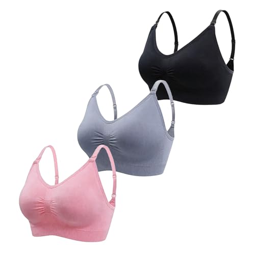 3 Pack Seamless Nursing Bras, Adjustable Breastfeeding Soft Maternity Bra, Women Comfort Pregnancy Sleep Bralette. - color: Black-pink-grey, size: Large