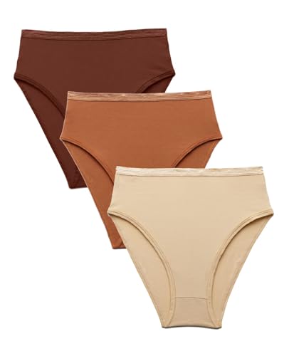 Subset Women's Organic Cotton High-Rise Brief, Knickey Underwear, 3-Pack - color: Cacao + Spice + Wheat, size: X-Large