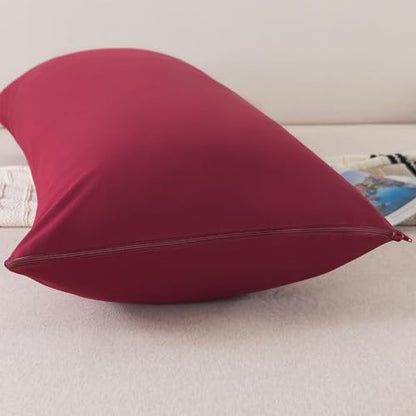 WhatsBedding Memory Foam Body Pillow with Cover, Long Bed Pillow for Adults - color: White Pillow+ Burgundy Red Pillowcase