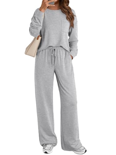 AUTOMET Womens Sweatsuits 2 Piece Lounge Matching Sweat Sets Fall Outfits - color: Grey, size: X-Large