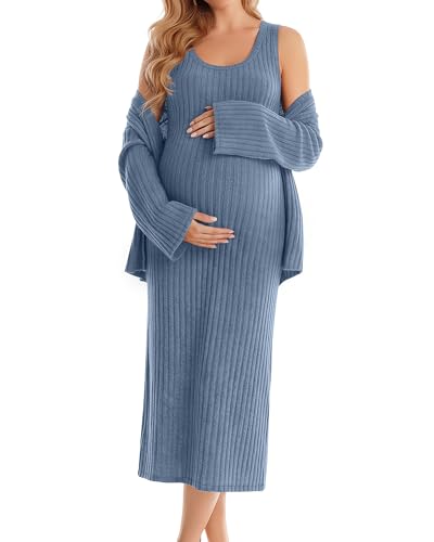 Maternity Dress Set 2 Piece for Baby Shower Party - color: Blue, size: Medium