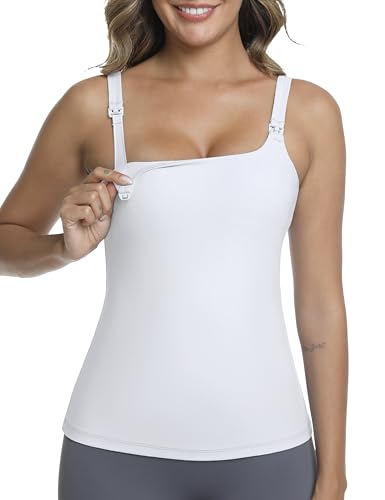 Nursing Tank Top Breastfeeding Square Neck Shirt - color: White, size: XX-Large