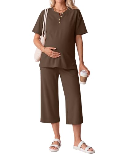 2 Piece Maternity Outfit for Women - color: Coffee, size: X-Large