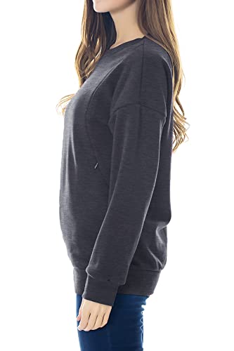 Smallshow Fleece Maternity Nursing Sweatshirt Long Sleeve Breastfeeding Tops - color: Deep Grey, size: Medium