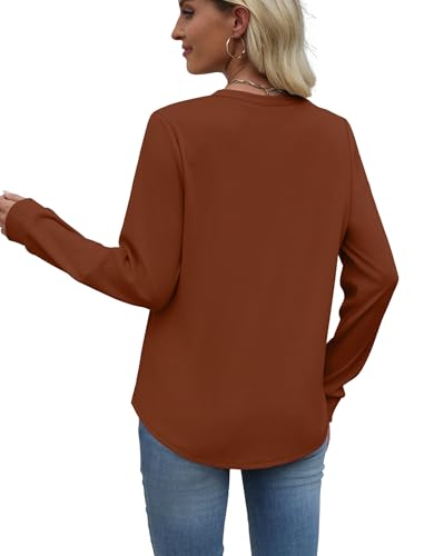 WIHOLL Sweatshirt for Women Crewneck Long Sleeve Shirts Curved Hem Lightweight Sweaters Fall Clothes 2025 - color: Caramel, size: Medium