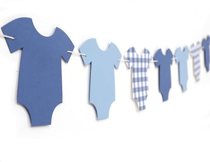 Blue Bodysuit Banner,Baby Shower Decoration Gingham Banner - color: Navy