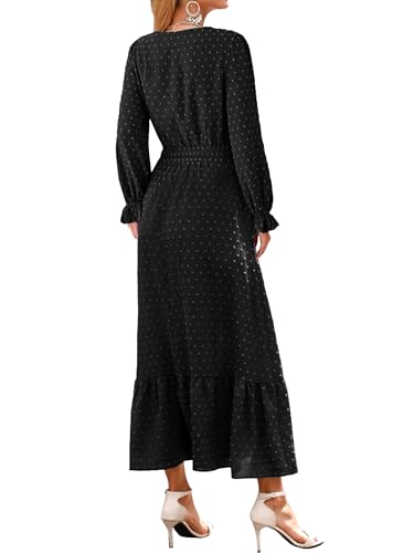 CzzzyL Women Nursing Boho Maxi Dress Swiss Dot Smocked with Pockets - color: S-black, size: Medium