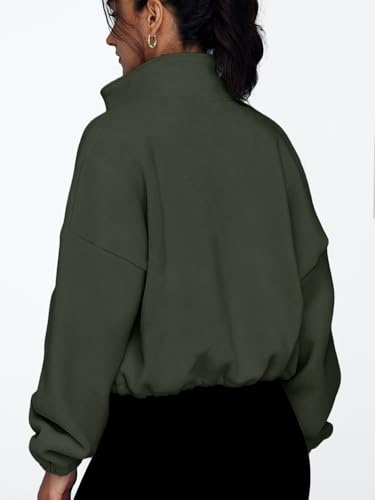 AUTOMET Womens Fleece Jackets Zip Up Oversized Cropped Sweatshirts - color: Armygreen, size: Medium