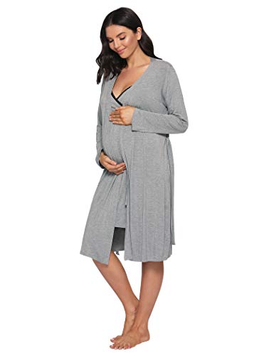 Latuza Women's Viscose Nursing Nightgown and Robe Set - color: Heather Gray, size: Medium