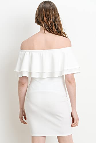LaClef Women's Off Shoulder Maternity Dress with Double Ruffle - color: Off-white, size: Small