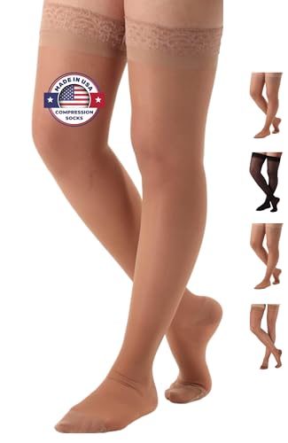 ABSOLUTE SUPPORT Women Compression Thigh High, 15-20mmHg, Beige, X-Large - color: Beige, size: XL