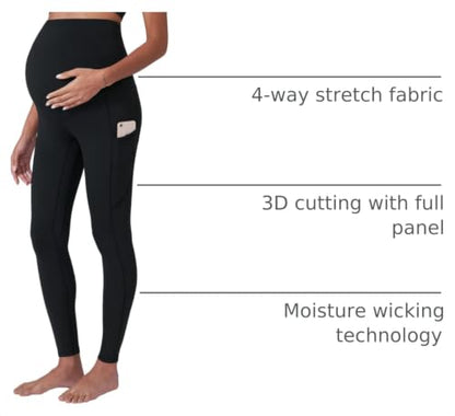 POSHDIVAH Maternity Workout Leggings Pregnancy Yoga Pants Pockets - color: Black, size: Medium