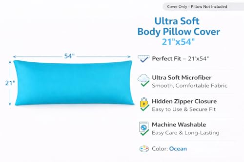EVOLIVE Body Pillow Cover 21"x54", Microfiber, Hidden Zipper (Ocean) - color: Ocean