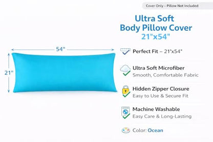 EVOLIVE Body Pillow Cover 21"x54", Microfiber, Hidden Zipper (Ocean) - color: Ocean