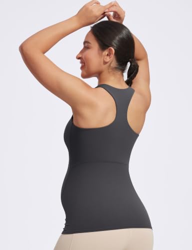 POSHDIVAH Maternity Racerback Tank Tops for Women - color: Grey, size: Medium