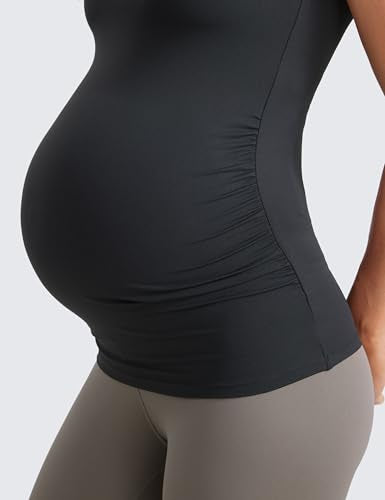 CRZ YOGA Maternity Square Neck Tank Tops - color: Black, size: Small