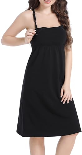 SUIEK 3-Pack Nursing Nightgown Maternity Pajamas Breastfeeding Tank Dresses - color: Black+dark Grey+stripe - 3-pack, size: Medium