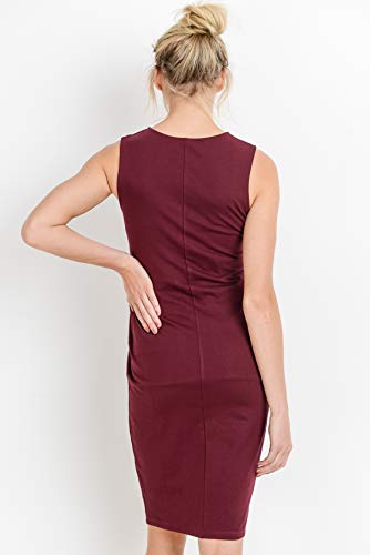 Womens Front Pleat Knee Length Midi Maternity Dress - color: Burgundy, size: Large